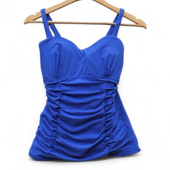 Profile Gottex Origami Bra-sized Underwire Ruched Blue 34D Tankini Top - Picture 5 of 9
